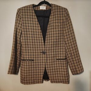 Vintage Suit Club Womens 60% Rayon Blazer Brown And Black Size M/L